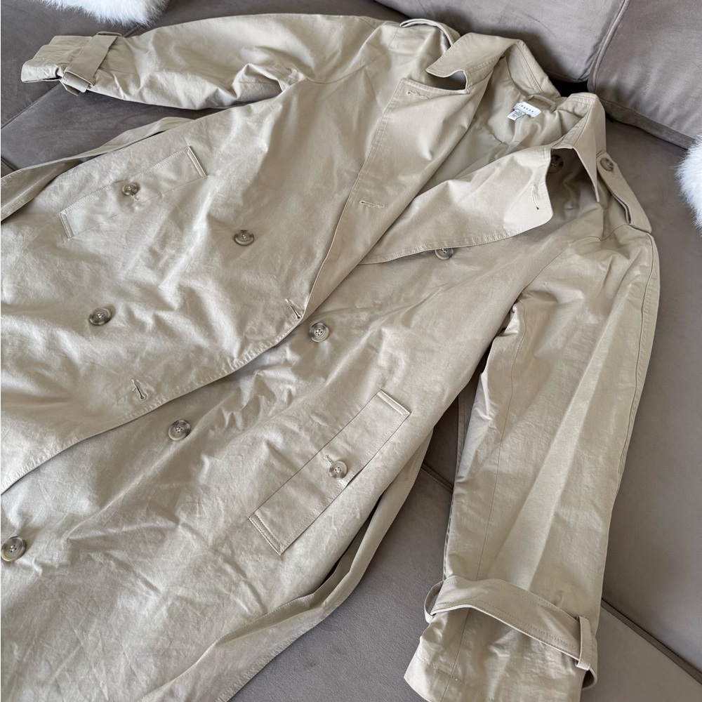 Topshop Longline Trench Coat In Stone View 2